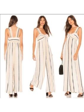 Monte the label cream orange black wide leg linen jumpsuit bohemian small S